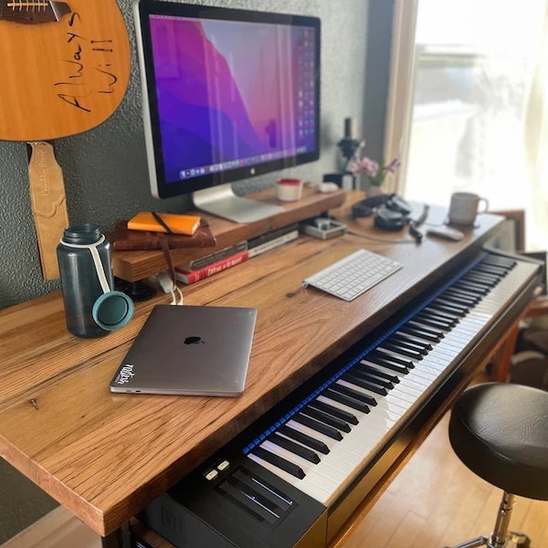 Studio Desk, Piano Desk, Keyboard Tray Desk, Music Studio Desk, Gaming Desk , Reclaim Wood Table