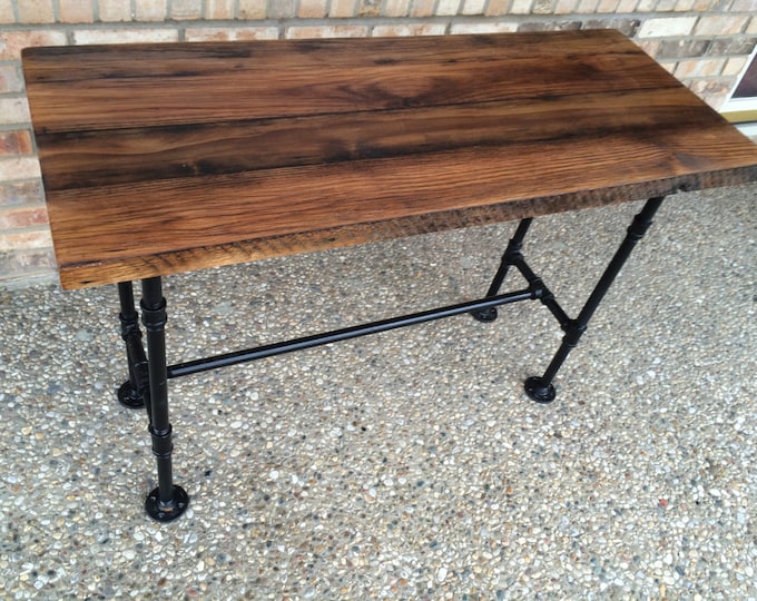 Reclaimed Wood Desk, Computer Desk , Barn Wood Table, Solid Oak W/ 28" Black Iron Pipe legs. Customizable Heights