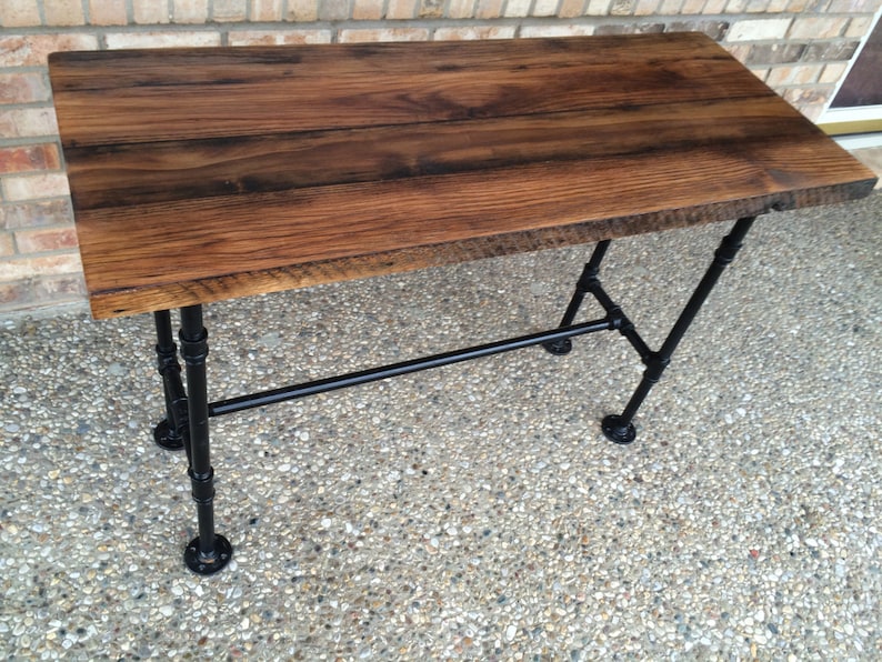 Reclaimed Wood Desk Computer Barn Table Solid Oak W 28 Black Iron Pipe Legs Customizable Heights