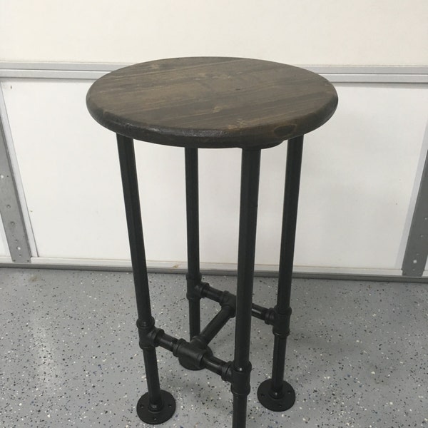Bar Stool, Bar Chair, Stand w/ Industrial Black Pipe legs. Your choice of stain! Use as a Chair, Stand, Bar Stool, Stepping stool