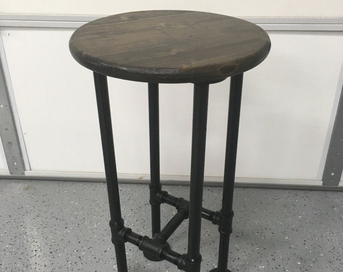 Bar Stool, Bar Chair, Stand w/ Industrial Black Pipe legs. Your choice of stain! Use as a Chair, Stand, Bar Stool, Stepping stool
