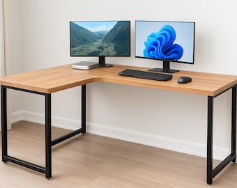 L Shaped Desk – Custom Corner Desk Table for Home Office or Gaming – Solid Wood Modern Table | Office Desk