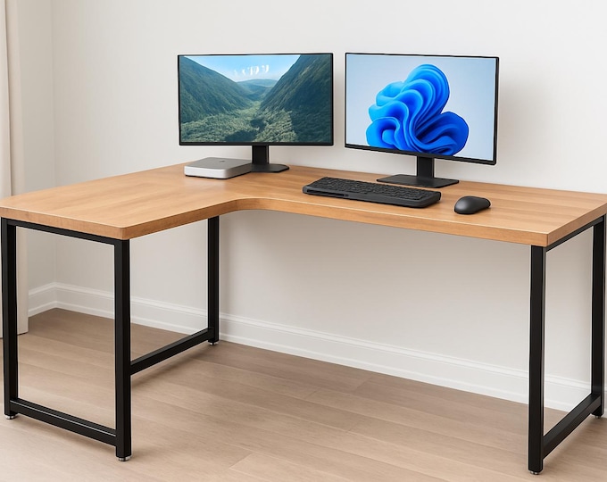 L Shaped Desk – Custom Corner Desk for Home Office or Gaming – Solid Wood Modern Design