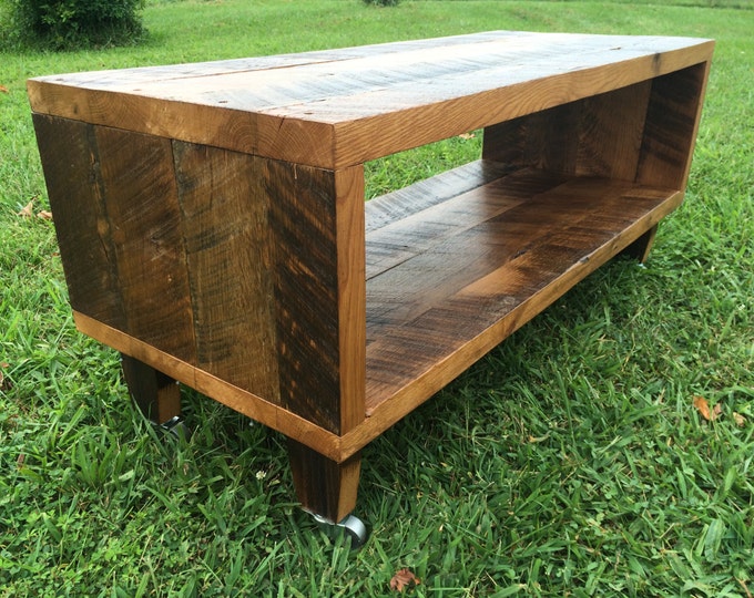 Reclaimed Wood TV Stand Made With Rustic Barn Wood  - Solid Oak W/ 8" Hairpin legs.