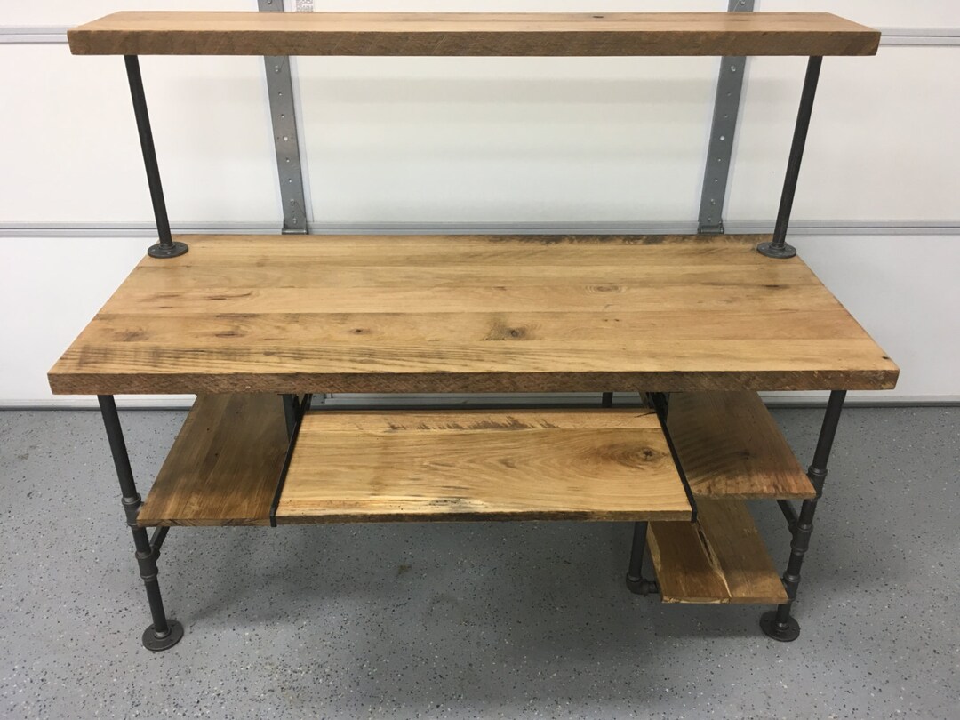 Computer Desk. Natural Finished Reclaimed Wood Table, Rustic Barnwood