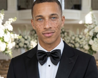 Oversized Satin Bow Tie: Pre Tied Black Formal Wedding Bowtie for Groom and Groomsmen