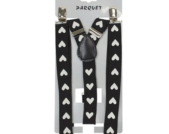 Mens heart elastic suspenders - novelty suspenders - black clip on suspenders - gifts for men - novelty suspenders men - unisex suspenders