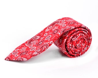 Red Paisley Necktie - Paisley Mens TIe - Paisley Print Tie - Paisley pattern tie - Paisley neckties weddings - Cotton Paisley Necktie