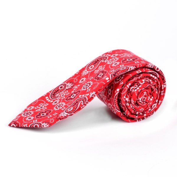 Red Paisley Necktie - Paisley Mens TIe - Paisley Print Tie - Paisley pattern tie - Paisley neckties weddings - Cotton Paisley Necktie