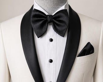Pajarita negra extragrande para novio / Pajarita negra para boda (hombre) / Pajarita negra grande para padrinos de boda / Pajarita negra para esmoquin / Pajarita formal para boda