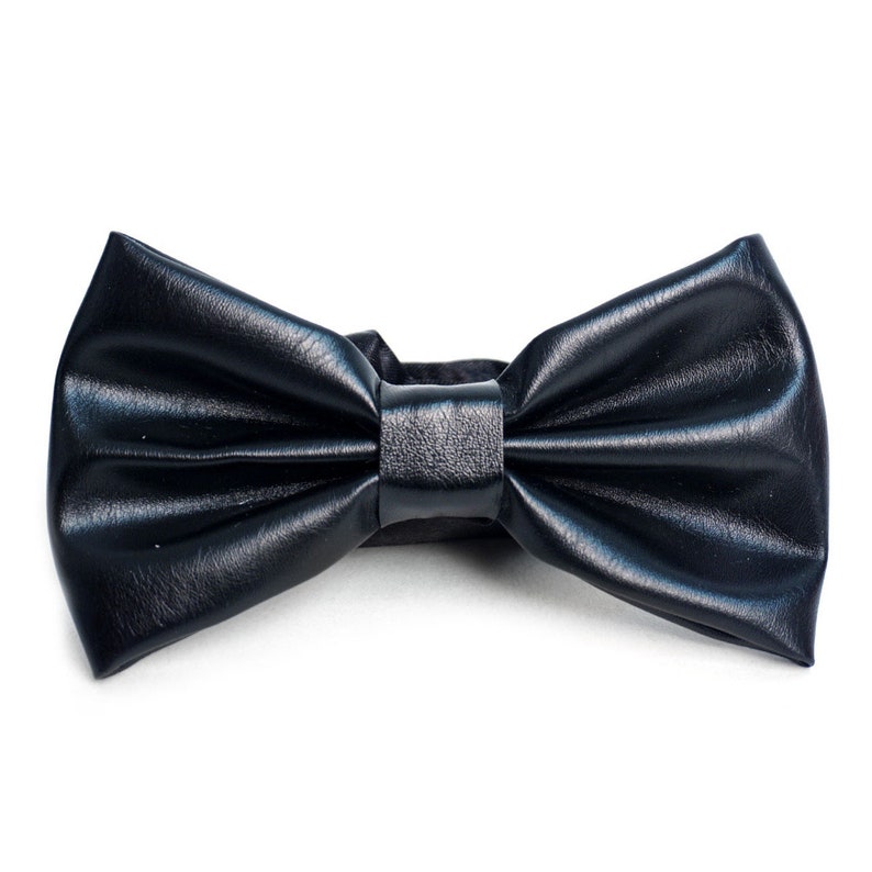 Black leather bow tie leather bowtie Leather bowtie leather pretied bowtie wedding bowtie wedding bow ties gift unique gift image 1