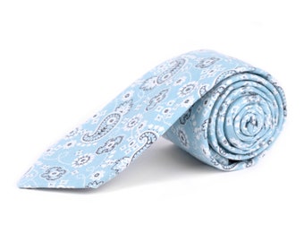 Paisley Necktie azzurro - Paisley Mens TIe - Paisley Print Tie - Paisley pattern tie - Paisley neckties weddings - Cotton Paisley Necktie