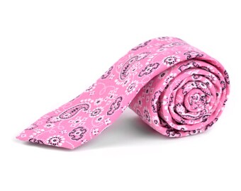 Pink Paisley Necktie - Paisley Mens TIe - Paisley Print Tie - Paisley pattern tie - Paisley neckties weddings - Cotton Paisley Necktie