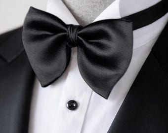 Oversized Black Butterfly Bow Tie, Adjustable Formal Tuxedo Accessory
