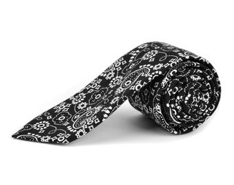 Black Paisley Necktie - Paisley Mens TIe - Paisley Print Tie - Paisley pattern tie - Paisley neckties weddings - Cotton Paisley Necktie