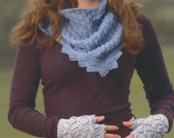 Instant Download - PDF- Pretty Fingerless Mitts and Scarf Knitting Pattern (KA5)