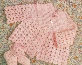 INSTANT DOWNLOAD - PDF-  Beautiful Matinee Coat, Bonnet & Bootees Set Crochet Pattern (CB35)