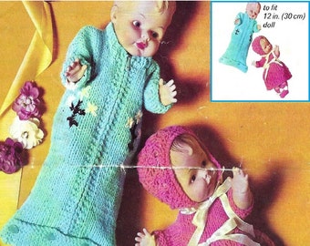 Doll Outfit Knitting Pattern: Dress, Bonnet, Sleeping Bag (Instant download PDF) Doll 4