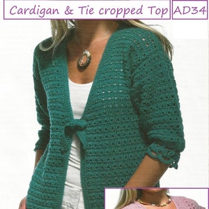 Instant Download - PDF- Pretty Cardigan & Cropped Top Crochet Pattern also in larger sizes (AD34)