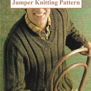 Instant Download - PDF- Men&#39;s V.Neck Jumper Knitting Pattern (K55)