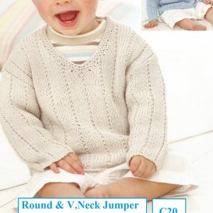 Instant Download - PDF- Beautiful Round and V-Neck Jumper Knitting Pattern (C20)