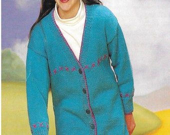 Girls Long Cardigan Jacket Knitting Pattern PDF Download (C89)