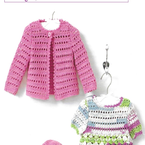 Téléchargement instantané PDF - Beau cardigan, robe et chapeau au crochet à partir de Prem 12 dans la poitrine (CB120)