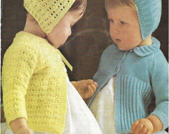 INSTANT DOWNLOAD - PDF - Beautiful Matinee Coat  and Bonnet Set  x2 Knitting Pattern (160)