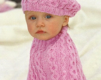 Cable Poncho and Beret Knitting Pattern Sizes 0-6 Years PDF Download (60)