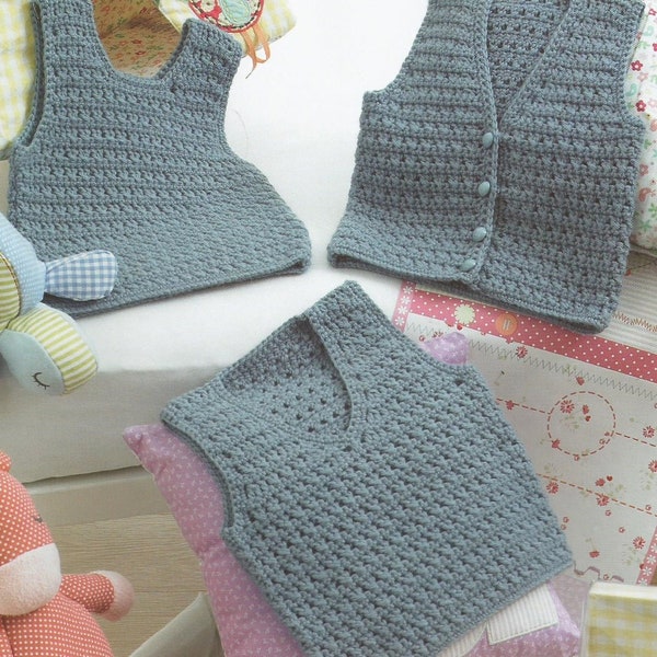 Téléchargement instantané PDF - Beau gilet x3 au crochet, à partir du tour de poitrine prématuré de 12 à 22 pouces (CB54)