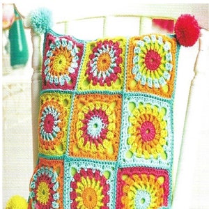 Bright Cushion Crochet Pattern: DK Yarn, Size 30 x 30cm (PDF Pattern) H59