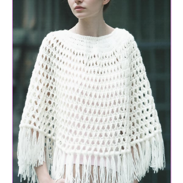 Vintage Ladies Aran Short Poncho Crochet Pattern PDF Download (AD38)