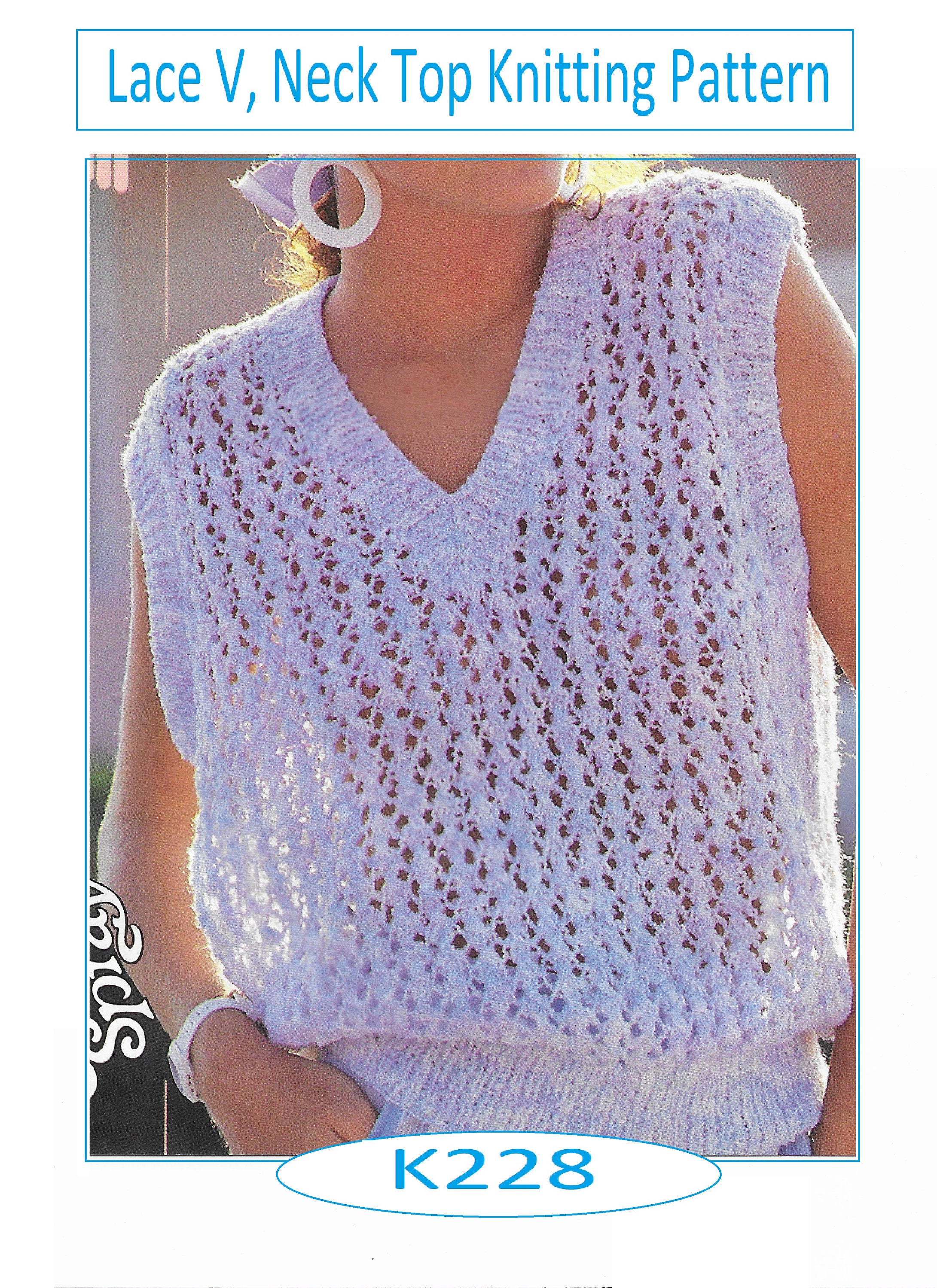 Lace V-neck Top Knitting Pattern (PDF Download) K228 - Etsy