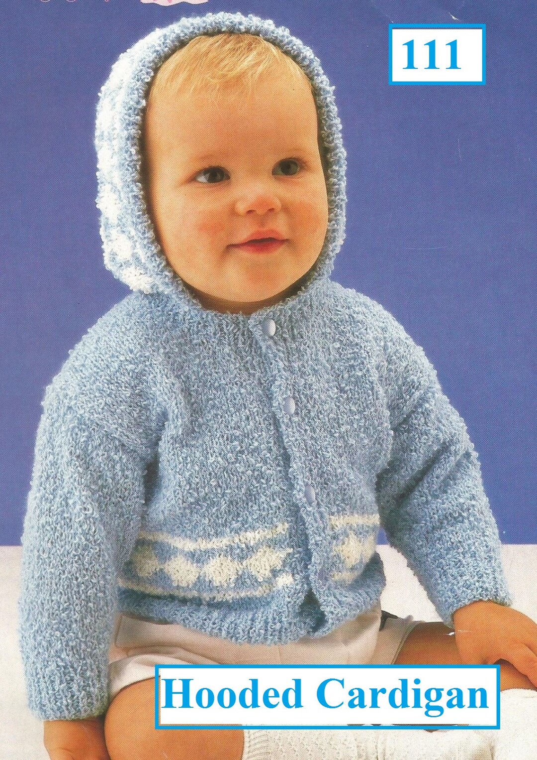 Instant Download PDF Beautiful Hooded Baby Cardigan Knitting Pattern