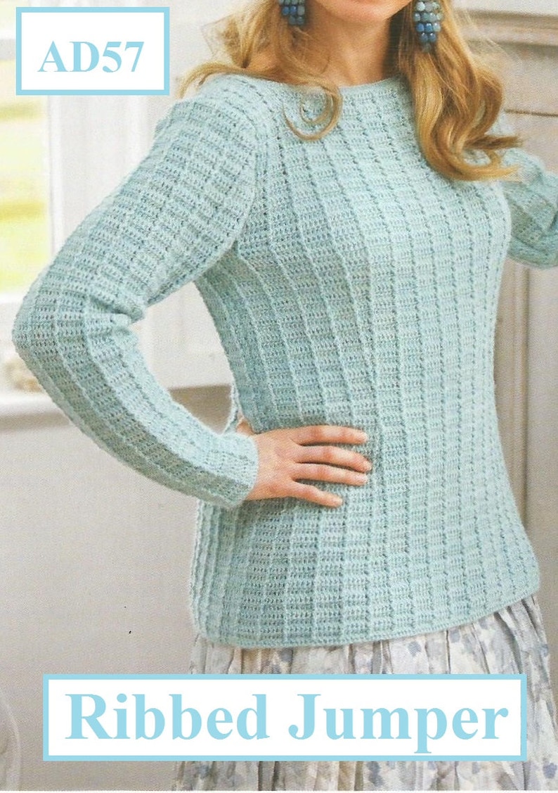 Instant Download PDF Pretty Ribbed Jumper Crochet Pattern Etsy UK