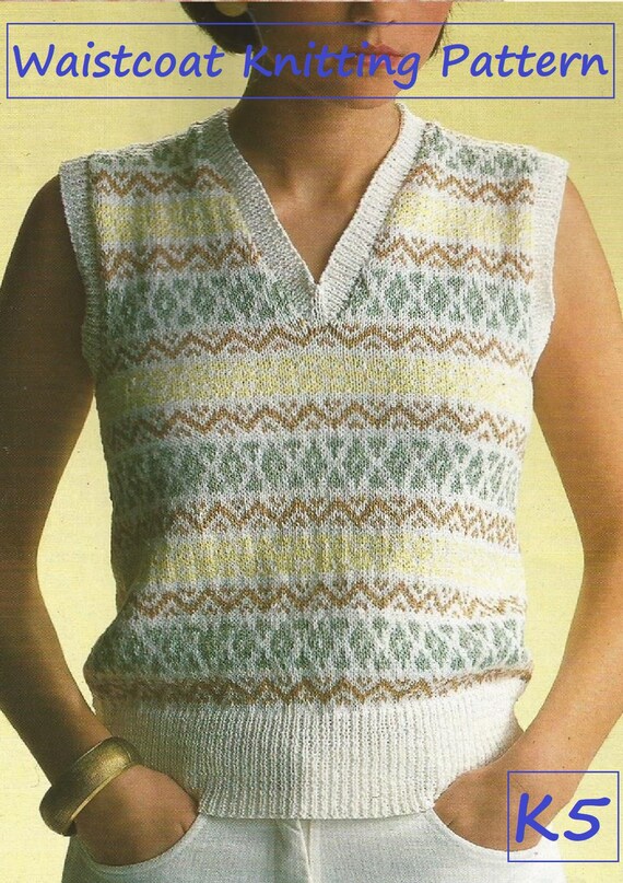 Vintage Fair Isle Waistcoat Knitting Pattern (Instant download PDF) K5