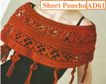 Instant Download - PDF- Pretty Short Poncho Crochet Pattern (AD61)