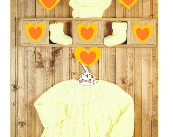 Baby Matinee Set Knitting Pattern Matinee Coat Bonnet Booties Chest 14 up to 20 inch PDF Download (138)