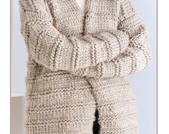 Super Chunky Cardigan Knitting Pattern Chest 32-54 inch (Instant Download PDF)  K290