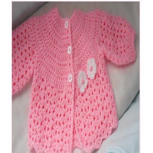 Baby Matinee Jacket Crochet Pattern: Flower Applique, Chest 18-20 inch (Instant PDF Download) CB88