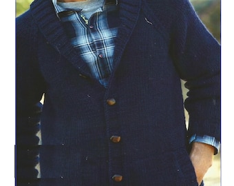 Men's Chunky Cardigan Knitting Pattern: Chest 38 up to 48inch (Instant download PDF) K92