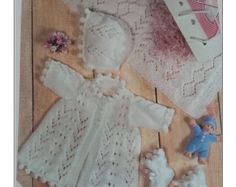 Baby Set Knitting Pattern: Matinee, Bonnet, Booties, Shawl (Instant download PDF) 190