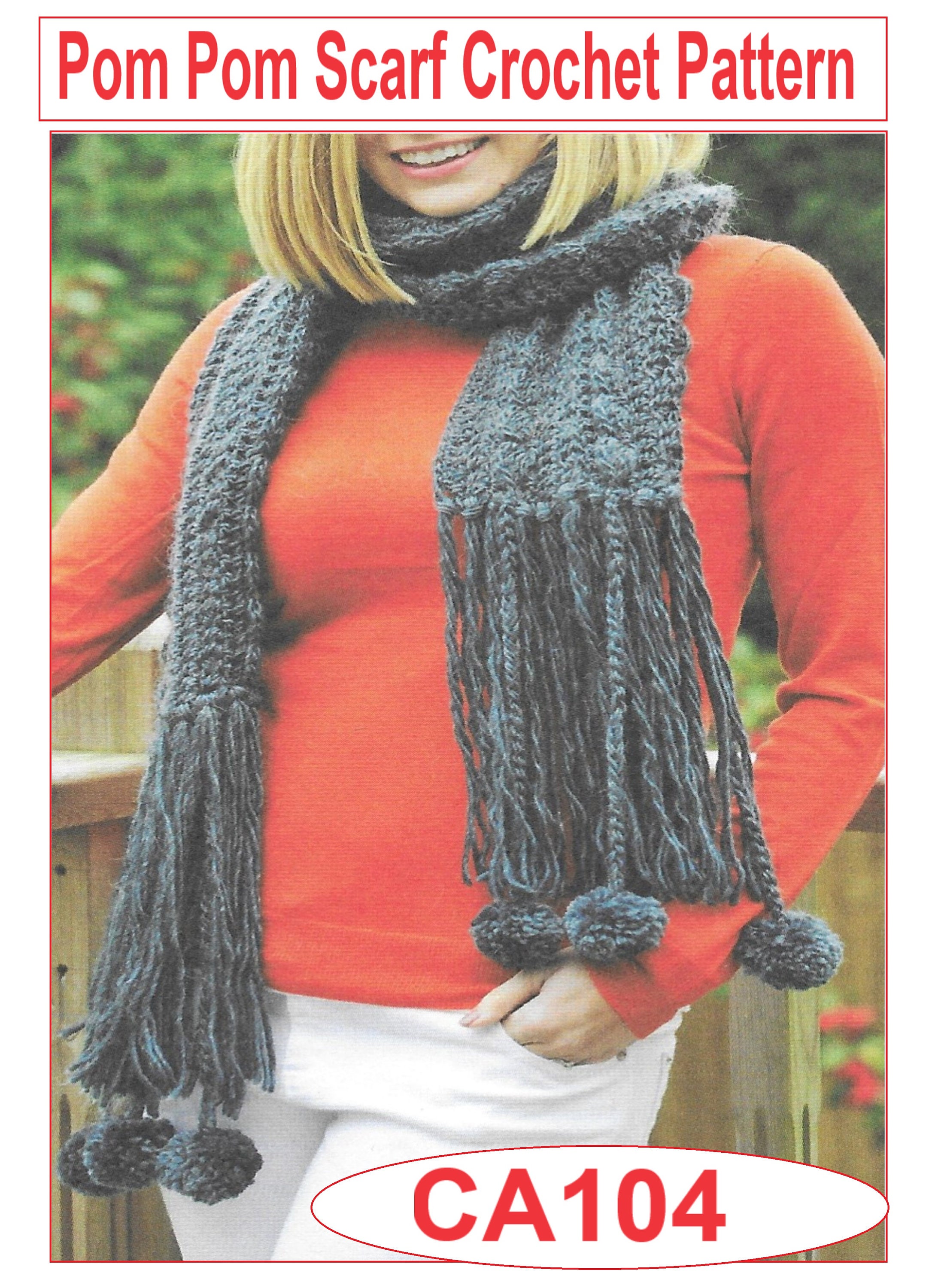 Chunky Pom Pom Scarf Crochet Pattern PDF Download (CA104) - Etsy