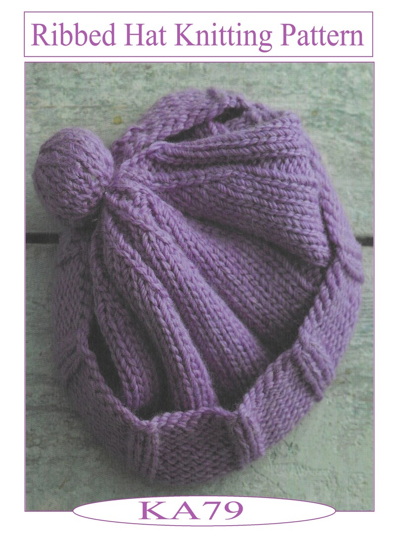 Instant Download PDF Beautiful Ribbed Bobble Hat Knitting Pattern KA79 image 1