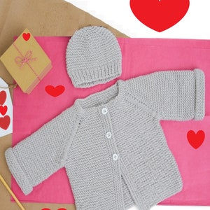 Instant Download  PDF - Beautiful Cardigan with matching Beanie Hat Knitting Pattern (326)