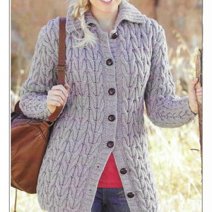Instant Download - PDF- Beautiful Long Aran Cardigan Knitting Pattern (K166)