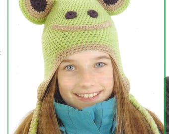Family Animal Hat Crochet Pattern: Frog, Owl, Monkey (Instant Download PDF) CA113