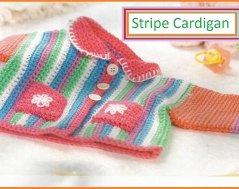 Instant Download PDF - Beautiful Easy Stripe Baby Cardigan Crochet Pattern (CB63)