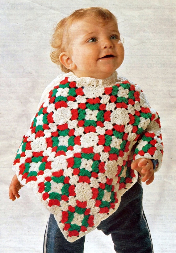 Granny Square Baby Poncho Crochet Pattern (Instant download PDF) CB88