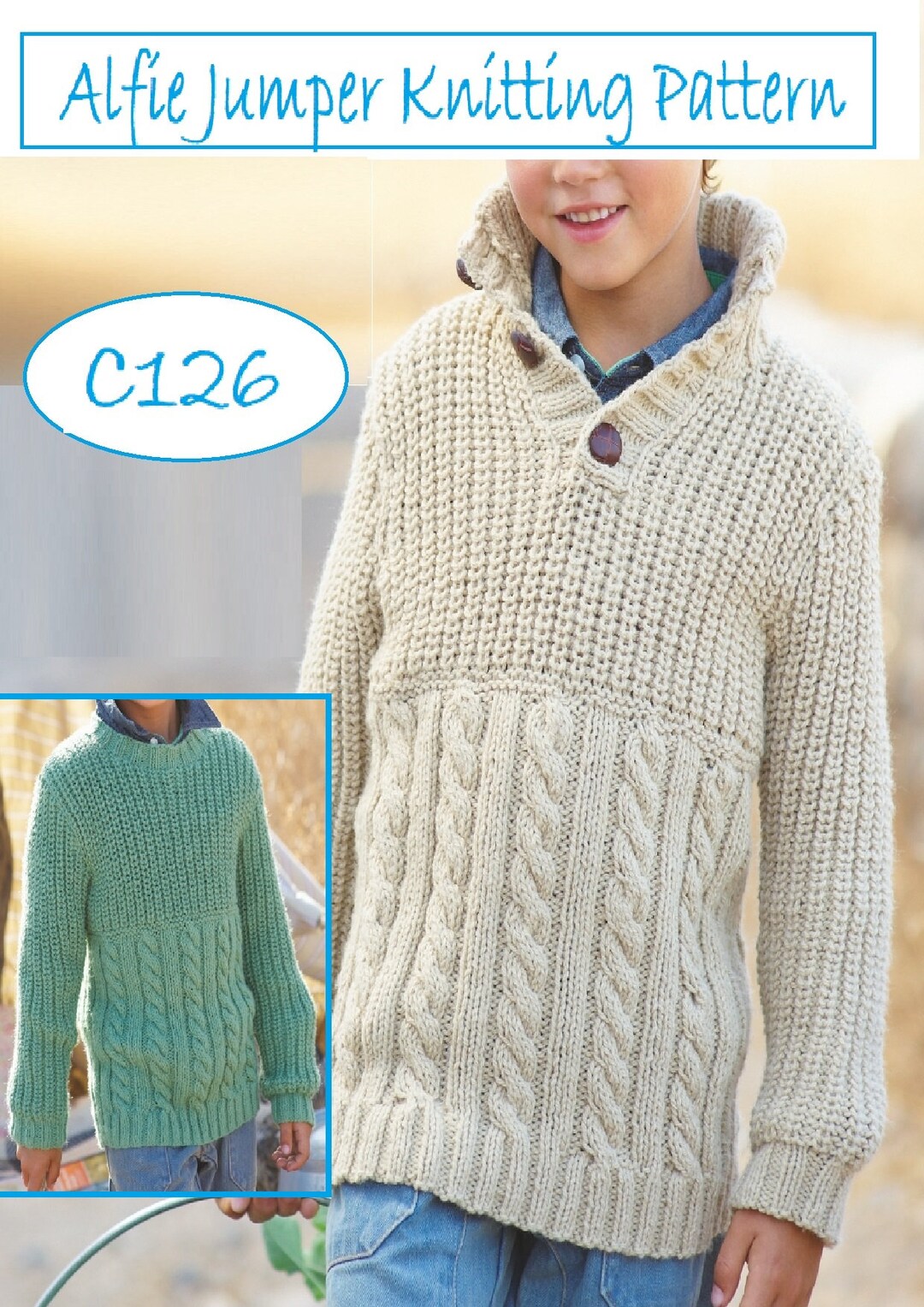 Boys Aran Cable Jumper Knitting Pattern PDF Download (C126) - Etsy